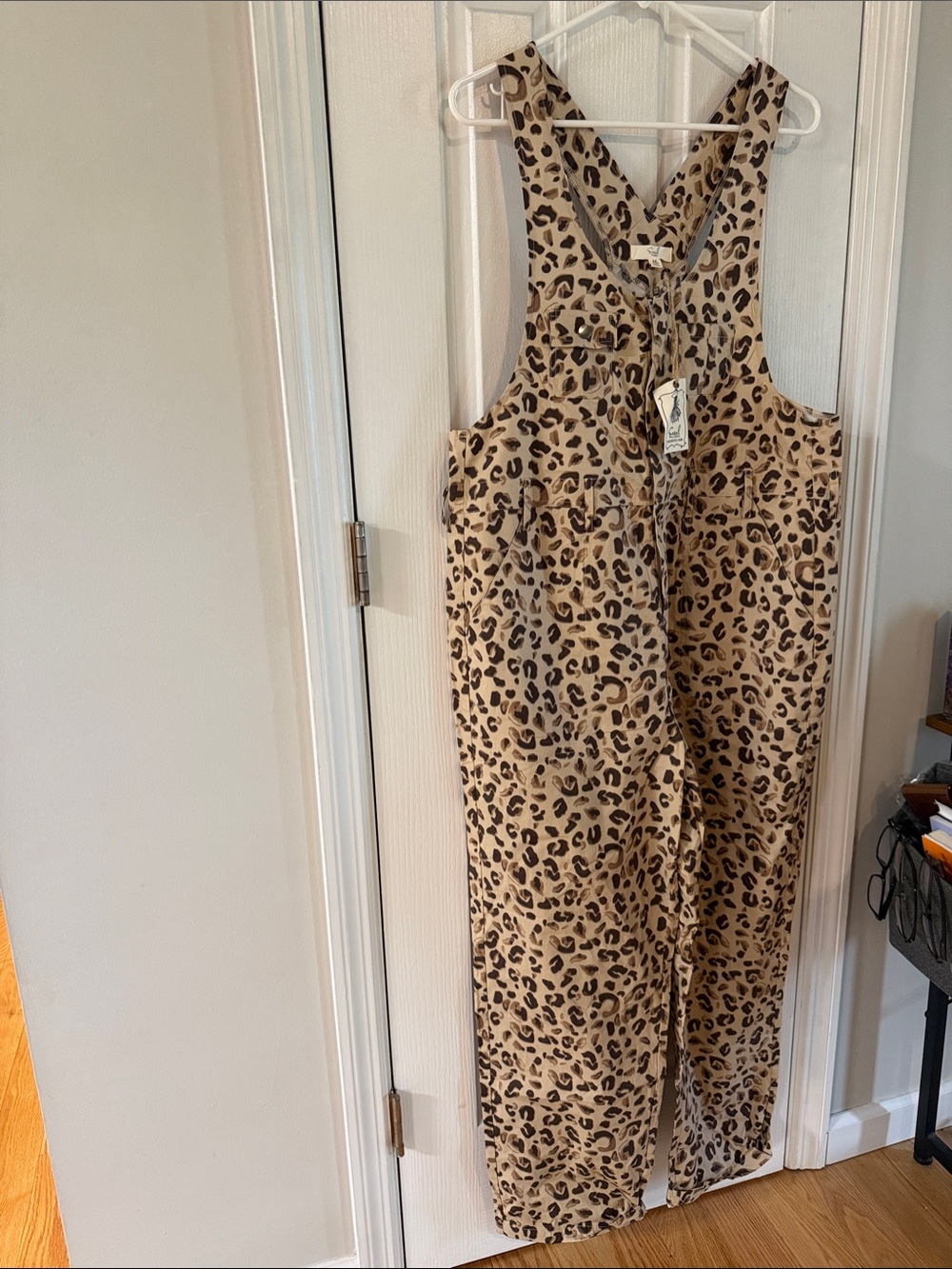 Easel Leopard-Print Overalls in Tan & Black